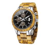 VICVS Montre en Bois et en Acier Inoxydable pour Hommes, chronographe 6 Cadrans chronographe Quartz Loisirs Affaires Multifonction Montre en Bois pour Hommes, Fait à la Main (Live unheimlich)
