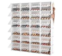 Vicye Étagère à Chaussures Modulable 12 Niveaux 24 Compartiments, Meuble Chaussure en Plastique pour 96 Paires, Armoire Range Chaussure avec Porte Transparente (Blanc, 4 x 12)