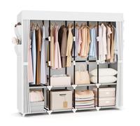 Vicye Wardrobe en Tissu, 170 cm de Largeur, Grande Capacité avec Housse, 4 Étagères et 4 Tiroirs, Armoire en Tissu Robuste pour Chambre, Blanc