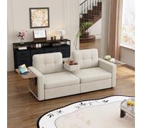 VICYROM 178cm Canapé 2 Places avec Rangement,canapé à Plateaux et tiroirs | Tissu chenille,2 plateaux latéraux rabattables,accoudoir central rabattable avec 2 porte-gobelets,2 tiroirs,meuble salon