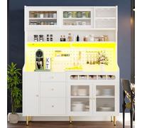 VICYROM Buffet avec Rangement Modulaire, Armoire Haute 145 × 39 × 171 cm | Éclairage LED RGB, 3 Tiroirs et Compartiment à Vin, Pieds en Métal Doré, Idéal pour Salle à Manger et Salon