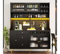 VICYROM Buffet avec Rangement Modulaire, Armoire Haute 145 × 39 × 171 cm | Éclairage LED RGB, 3 Tiroirs et Compartiment à Vin, Pieds en Métal Doré, Idéal pour Salle à Manger et Salon