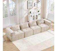 VICYROM Canapé 4 Places modulable en Polyester, Beige | Mousse 32D, assise profonde, accoudoirs larges, base antidérapante; sans cadre rigide, pour grand salon