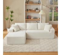 VICYROM Canapé d'angle, canapé modulable 4 Places, méridienne, Blanc | Profil bas, coussins de dossier amovibles, textile côtelé, mousse à mémoire de forme et ressorts