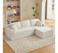 VICYROM Canapé d'angle, canapé modulable 4 Places, méridienne, Blanc | Profil bas, coussins de dossier amovibles, textile côtelé, mousse à mémoire de forme et ressorts