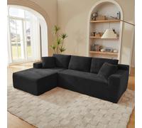 VICYROM Canapé d'angle, canapé modulable 4 Places, méridienne, Noir | Profil bas, coussins de dossier amovibles, textile côtelé, mousse à mémoire de forme et ressorts
