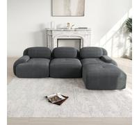 VICYROM Canapé modulable 3 Places avec 1 Pouf, Velours côtelé, Gris | Mousse 32D haute résilience, base antidérapante, sans cadre rigide, aucun outil requis
