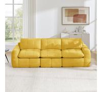 VICYROM Canapé Modulable 3 Places,Canapé d'Angle en L avec Pouf,Jaune | Configuration d'angle en L avec méridienne,tissu chenille capitonné,mousse 32D sans cadre,velcro et zip,salon chambre