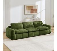 VICYROM Canapé Modulable 3 Places,Canapé d'Angle en L avec Pouf,Vert | Configuration d'angle en L avec méridienne,tissu chenille capitonné,mousse 32D sans cadre,velcro et zip,salon chambre