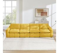 VICYROM Canapé Modulable 4 Places,Canapé d'Angle en L avec Pouf,Jaune | Configuration d'angle en L avec méridienne,tissu chenille capitonné,mousse 32D sans cadre,velcro et zip,salon chambre