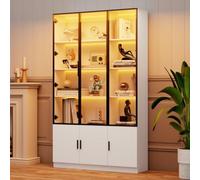 VICYROM Vitrine en Verre avec éclairage LED,Armoire Haut,120x32x200 cm | Bibliothèque,Meuble de Rangement,Vitrine sur Pied,6 Portes,Dispositif anti-basculement,Moderne,Pour Salon,Bureau,Chambre