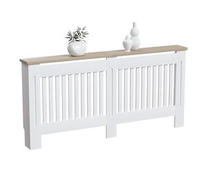 Vida Designs Arlington Cache-radiateur Blanc - Extra Grand - Style Shaker Moderne à Lattes Verticales - H83.3xW172xD19cm - MDF Peint with Wood Top Shelf