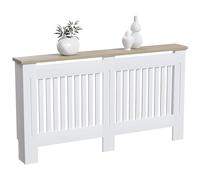 Vida Designs Arlington Cache-radiateur Blanc - Grand - Style Shaker moderne à lattes verticales - H83.3xW152xD19cm - MDF peint with Wood Top Shelf