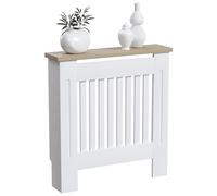 Vida Designs Arlington Cache-radiateur Blanc - Petit - Style Shaker Moderne à Lattes Verticales - H83.3xW78xD19cm - MDF Peint with Wood Top Shelf