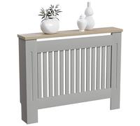 Vida Designs Arlington Cache-radiateur Moderne à Lattes, MDF Gris, étagère supérieure en Bois, Moyen