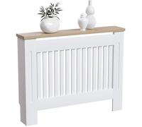 Vida Designs Arlington Cache-radiateur Moderne a Lattes, MDF Blanc, etagere superieure en Bois, Moyen