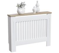 Vida Designs Arlington Cache-radiateur Moderne à Lattes, MDF Blanc, étagère supérieure en Bois, Moyen