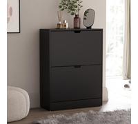 Vida Designs Armoire à Chaussures à 2 tiroirs, Armoire de Rangement à Chaussures Peu encombrante avec 2 tiroirs rabattables, Meuble de Couloir et de Salon, 100% certifié FSC (Noir)