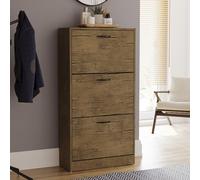 Vida Designs Armoire à chaussures, meuble de rangement en bois avec 3 tiroirs abattants, placard mince économisant l'espace et résistant à la poussière multifonctionnel pour couloir ou entrée (marron