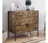 Vida Designs Brooklyn Buffet Industriel Rustique à 2 Portes et 2 tiroirs - Meuble de Salon (Bois foncé)
