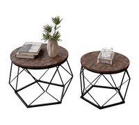 Vida Designs Brooklyn Lot de 2 Tables Basses Rondes Modernes avec Cadre en Acier (Bois foncé)
