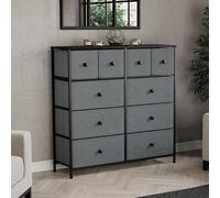 Vida Designs Chorley Commode à 10 tiroirs en tissu avec dessus en bois, cadre et poignées en métal - Idéale pour chambre à coucher, salon, chambre d'enfant - Gris et noir (certifiée UKFR)