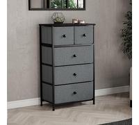 Vida Designs Chorley Commode à 5 tiroirs en tissu avec dessus en bois, cadre et poignées en métal - Idéale pour chambre à coucher, salon, chambre d'enfant - Gris et noir (certifiée UKFR)