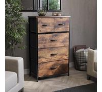 Vida Designs Chorley Commode à 5 tiroirs en tissu avec dessus en bois, cadre et poignées en métal - Idéale pour chambre à coucher, salon, chambre d'enfant - Marron rustique (certifiée UKFR)