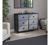 Vida Designs Chorley Commode à 6 tiroirs en tissu avec dessus en bois, cadre et poignées en métal - Idéale pour chambre à coucher, salon, chambre d'enfant - Gris et noir (certifiée UKFR)