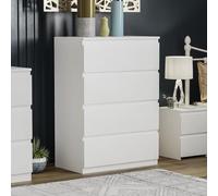Vida Designs Commode à 4 tiroirs | Blanche | Rangement peu encombrant | 96 x 70 x 40 cm | Minimale | Glissière en métal lisse | Bois d'ingénierie | Commode moderne pour chambre à coucher