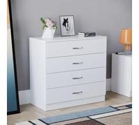 Vida Designs Commode Blanche à 4 tiroirs avec poignées et glissières en métal, système Anti-déformation Unique, Meuble de Chambre Riano