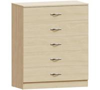 Vida Designs Commode en pin, 5 poignées et coulisses en métal, Support de tiroir Anti-courbure Unique, Meubles de Chambre à Coucher Riano, Bois, H 90 x L 75 x P 36 Cm Env