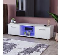 Vida Designs Cosmo Meuble TV LED 2 portes moderne brillant mat MDF multimédia RVB Blanc 140 cm
