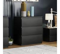 Vida Designs Denver Commode 3 tiroirs Noir - Meuble de rangement moderne en bois
