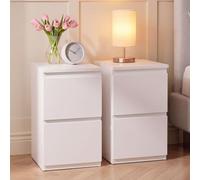 Vida Designs Denver Lot de 2 commodes de Chevet à 2 tiroirs | Blanc | Rangement Peu encombrant | 52 H x 29,5 l x 29,5 P cm | Table d'appoint étroite | Minimale | Chemin en métal Lisse | Table de