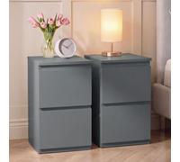 Vida Designs Denver Lot de 2 commodes de chevet à 2 tiroirs | Gris | Rangement peu encombrant | 52 H x 29,5 l x 29,5 P cm | Table d'appoint étroite | Minimale | Chemin en métal lisse | Table de chevet