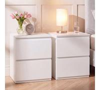 Vida Designs Denver Lot de 2 Grandes Tables de Chevet à 2 tiroirs | Blanc | Rangement Peu encombrant | 52 H x 39,5 l x 39,5 P cm | Grande Table d'appoint | Minimale | Chemin en métal Lisse | Table de
