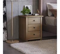 Vida Designs Table de Chevet en pin Massif avec 3 tiroirs-Meuble de Chambre à Coucher ciré, Marron, 47 x 46,5 x 40,5 cm