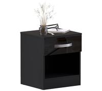 Vida Designs Hulio Cabinet de Chevet Haute Brillance Noir, 1 Tiroir avec Poignées et Glissières Métalliques, Support Unique Antidéformation pour Le Tiroir, Mobilier de Chambre.