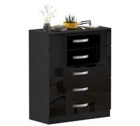 Vida Designs Hulio Commode 5 Tiroirs Haute Brillance, Noir