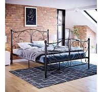 Vida Designs Lit double Barcelona, cadre de lit de 4 pieds 6 pouces, tête de lit en métal, mobilier de chambre haut de gamme, noir