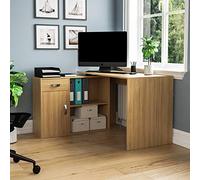 Vida Designs Longton Bureau d'ordinateur réglable en Forme de L avec étagères, tiroir et Porte, Table de Bureau pour Ordinateur Portable, Station de Jeu, Meubles, pin, 75 x 120 x 59 cm