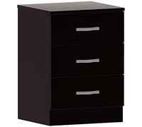 Vida Designs Noir Commode, 3 tiroirs avec poignées en métal et Coureurs, Unique Anti-Bowing tiroir Support, Riano Chambre à Coucher Meubles de Rangement