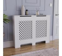 Vida Designs Oxford Cache-radiateur Blanc - Moyen - Motif croisé Traditionnel pour Une Circulation optimale - H82xW111xD19cm - MDF Peint Idéal pour Salon et Couloir