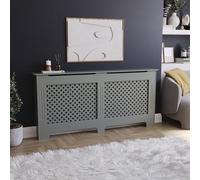 Vida Designs Oxford Cache-radiateur Olive Grey - Extra Grand - Motif croisé traditionnel pour une circulation optimale - H82xW172xD19cm - MDF peint Idéal pour salon et couloir