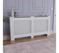 Vida Designs Oxford Cache-Radiateur Petit Modèle - MDF Blanc, Motif Croix Traditionnel, Cache Chauffage Élégant et Thermo-Efficace pour Salon ou Couloir - H 82 x L 78 x P 19 cm