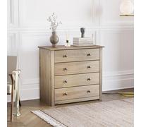 Vida Designs Panama Commode à 4 tiroirs en pin Massif Finition chêne ciré, Marron
