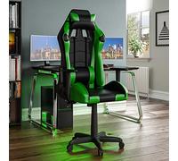 Vida Designs Racing Nitro Chaise de Jeu pour Ordinateur de Bureau, inclinable et pivotante en Cuir synthétique Vert et Noir 131 x 67 x 75 cm