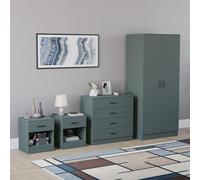 Vida Designs Riano Ensemble de 4 meubles de chambre à coucher, 2 tables de chevet à 1 tiroir, commode à 4 tiroirs et armoire à 2 portes (vert jaspe)