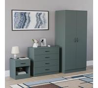 Vida Designs Riano Ensemble de meubles de chambre à coucher 3 pièces, armoire à 2 portes, commode à 4 tiroirs et table de chevet à 1 tiroir (vert jaspe)